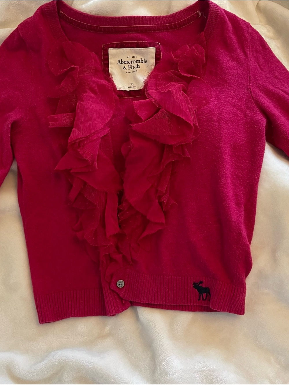 Abercrombie & Fitch Ruffle-Front Cardigan - Raspberry Pink Vintage!